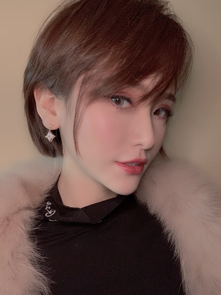 [CharmAmor]DOUBLE STAR PINK GOLD MOP DROP EARRINGS