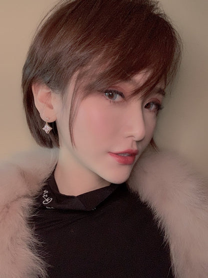 [CharmAmor]DOUBLE STAR PINK GOLD MOP DROP EARRINGS