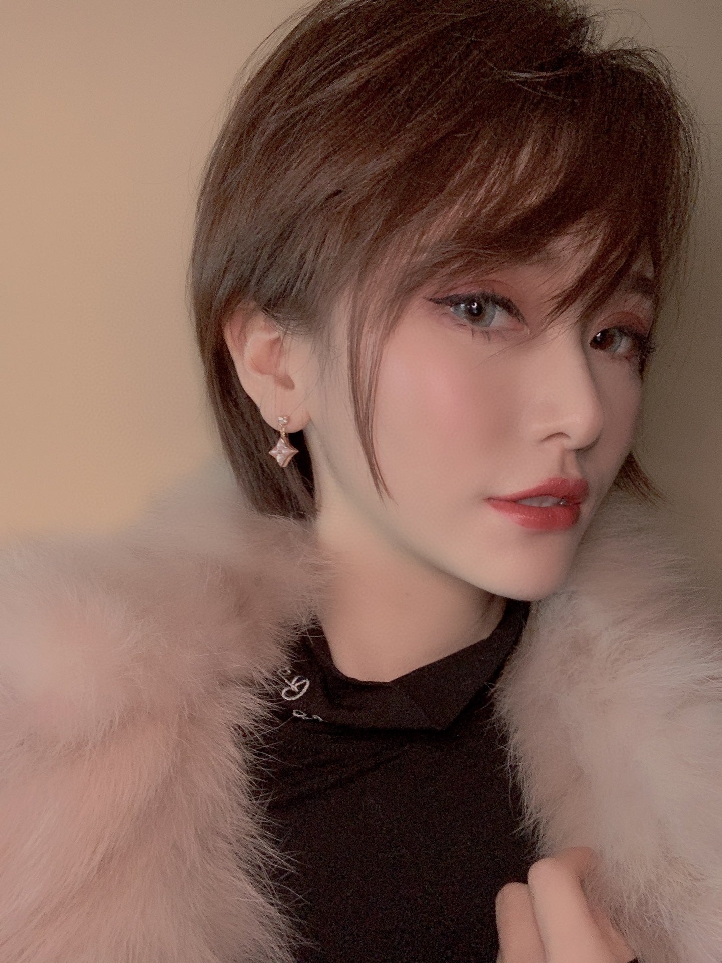 [CharmAmor]DOUBLE STAR PINK GOLD MOP DROP EARRINGS
