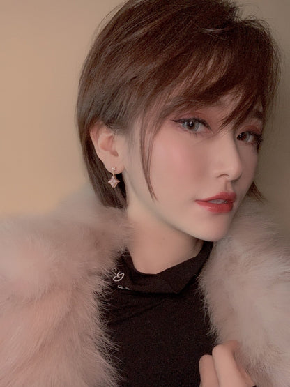 [CharmAmor]DOUBLE STAR PINK GOLD MOP DROP EARRINGS