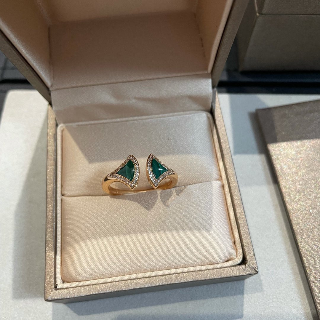 [CharmAmor]DREAM MALACHITE DIAMOND OPEN RING