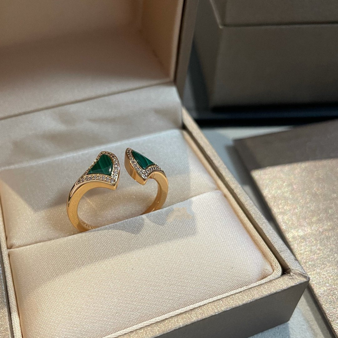 [CharmAmor]DREAM MALACHITE DIAMOND OPEN RING