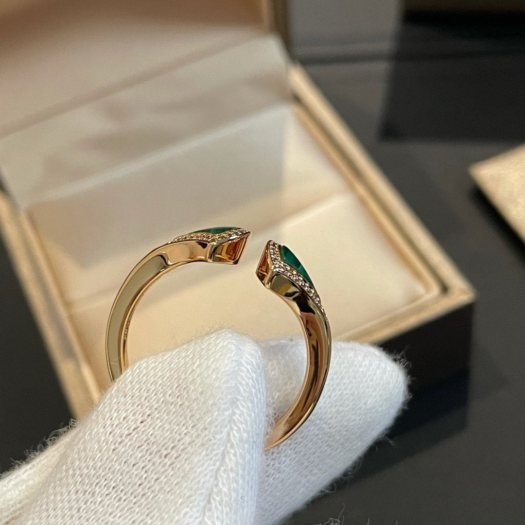 [CharmAmor]DREAM MALACHITE DIAMOND OPEN RING