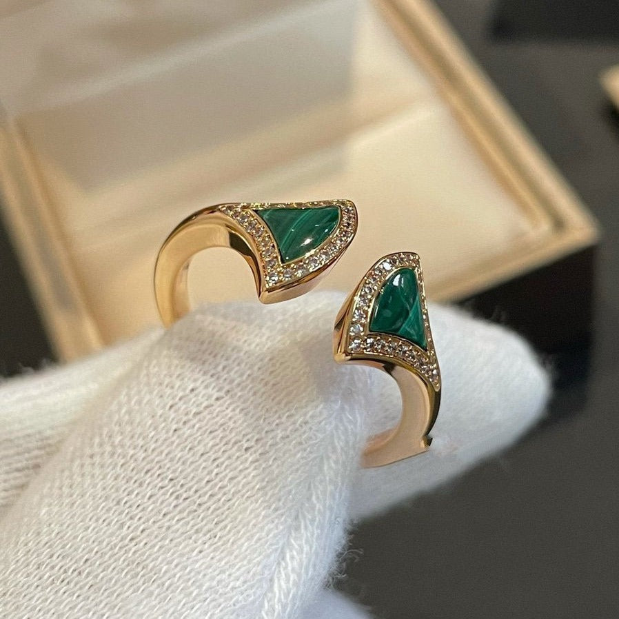 [CharmAmor]DREAM MALACHITE DIAMOND OPEN RING