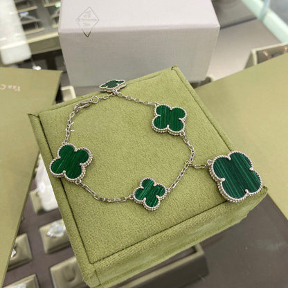 [CharmAmor]CLOVER 5 MOTIFS SIVLER MALACHITE BRACELET