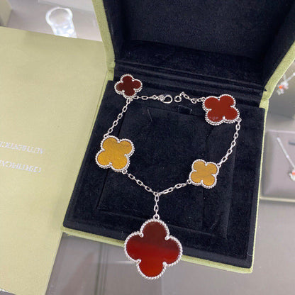 [CharmAmor]CLOVER 5 MOTIFS SIVLER CARNELIAN TIGER EYE BRACELET