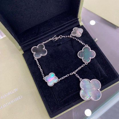 [CharmAmor]CLOVER 5 MOTIFS SIVLER DARK MOP BRACELET