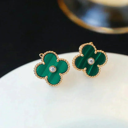 [CharmAmor]CLOVER MEDIUM 1 MOTIFS MALACHITE DIAMOND EARRINGS