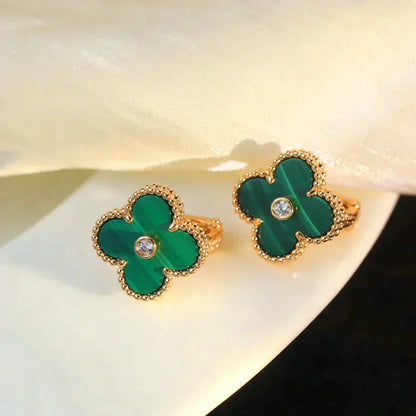 [CharmAmor]CLOVER MEDIUM 1 MOTIFS MALACHITE DIAMOND EARRINGS