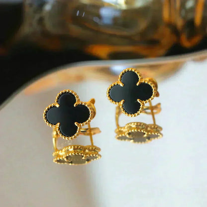 [CharmAmor]CLOVER MEDIUM 1 MOTIFS  ONYX STUD EARRINGS