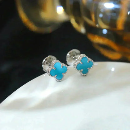 [CharmAmor]CLOVER MINI 9.5MM ONYX STUD EARRINGS SILVER