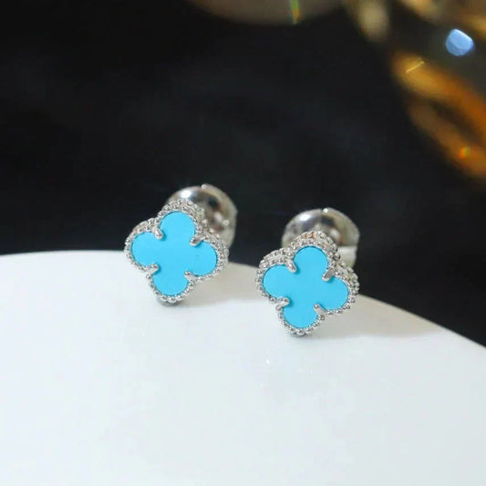 [CharmAmor]CLOVER MINI 9.5MM ONYX STUD EARRINGS SILVER