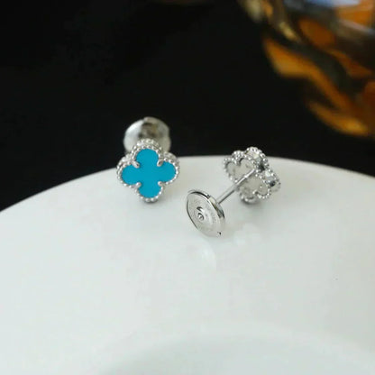 [CharmAmor]CLOVER MINI 9.5MM ONYX STUD EARRINGS SILVER