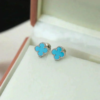 [CharmAmor]CLOVER MINI 9.5MM ONYX STUD EARRINGS SILVER