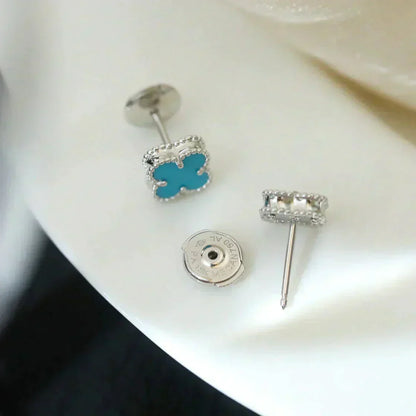 [CharmAmor]CLOVER MINI 9.5MM ONYX STUD EARRINGS SILVER