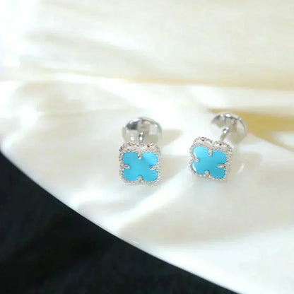 [CharmAmor]CLOVER MINI 9.5MM ONYX STUD EARRINGS SILVER