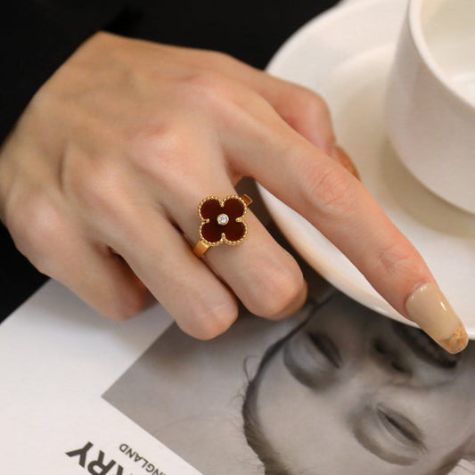 [CharmAmor]CLOVER CARNELIAN RING ROSE GOLD DIAMOND