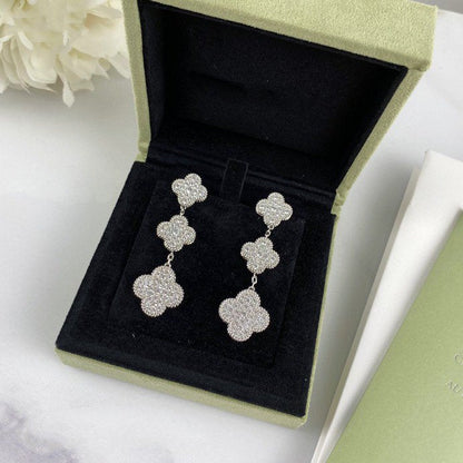 [CharmAmor]CLOVER 3 MOTIF DIAMOND SILVER DROP EARRINGS