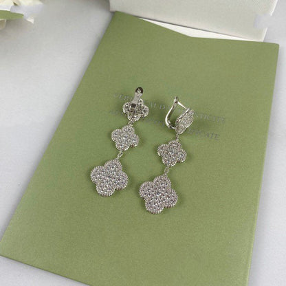 [CharmAmor]CLOVER 3 MOTIF DIAMOND SILVER DROP EARRINGS