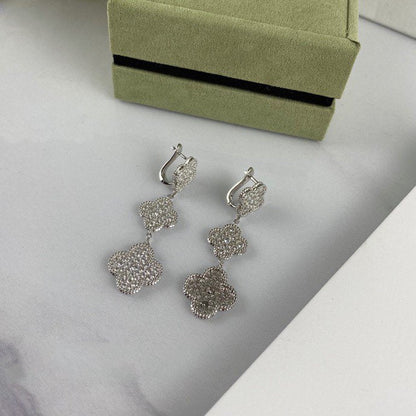 [CharmAmor]CLOVER 3 MOTIF DIAMOND SILVER DROP EARRINGS