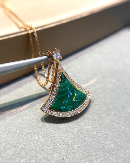[CharmAmor]DREAM MALACHITE DIAMOND PAVED PINK GOLD NECKLACE