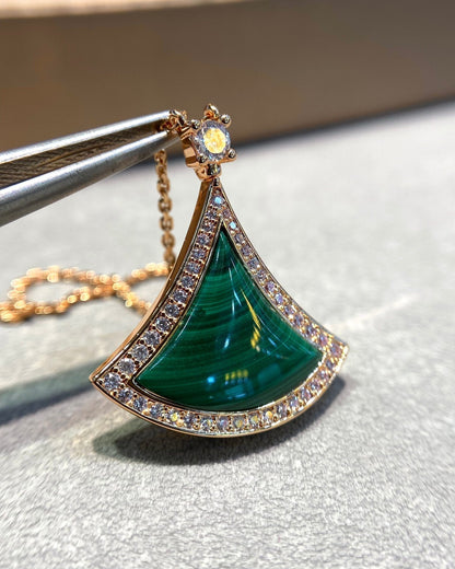 [CharmAmor]DREAM MALACHITE DIAMOND PAVED PINK GOLD NECKLACE