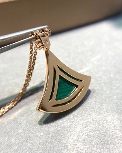 [CharmAmor]DREAM MALACHITE DIAMOND PAVED PINK GOLD NECKLACE