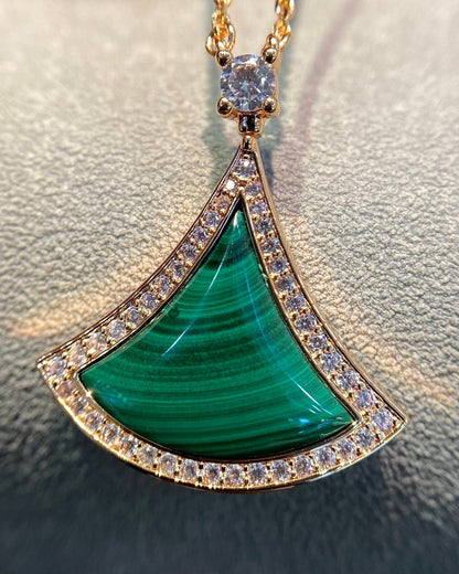 [CharmAmor]DREAM MALACHITE DIAMOND PAVED PINK GOLD NECKLACE