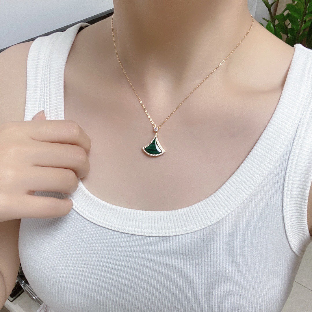 [CharmAmor]DREAM MALACHITE DIAMOND PAVED PINK GOLD NECKLACE