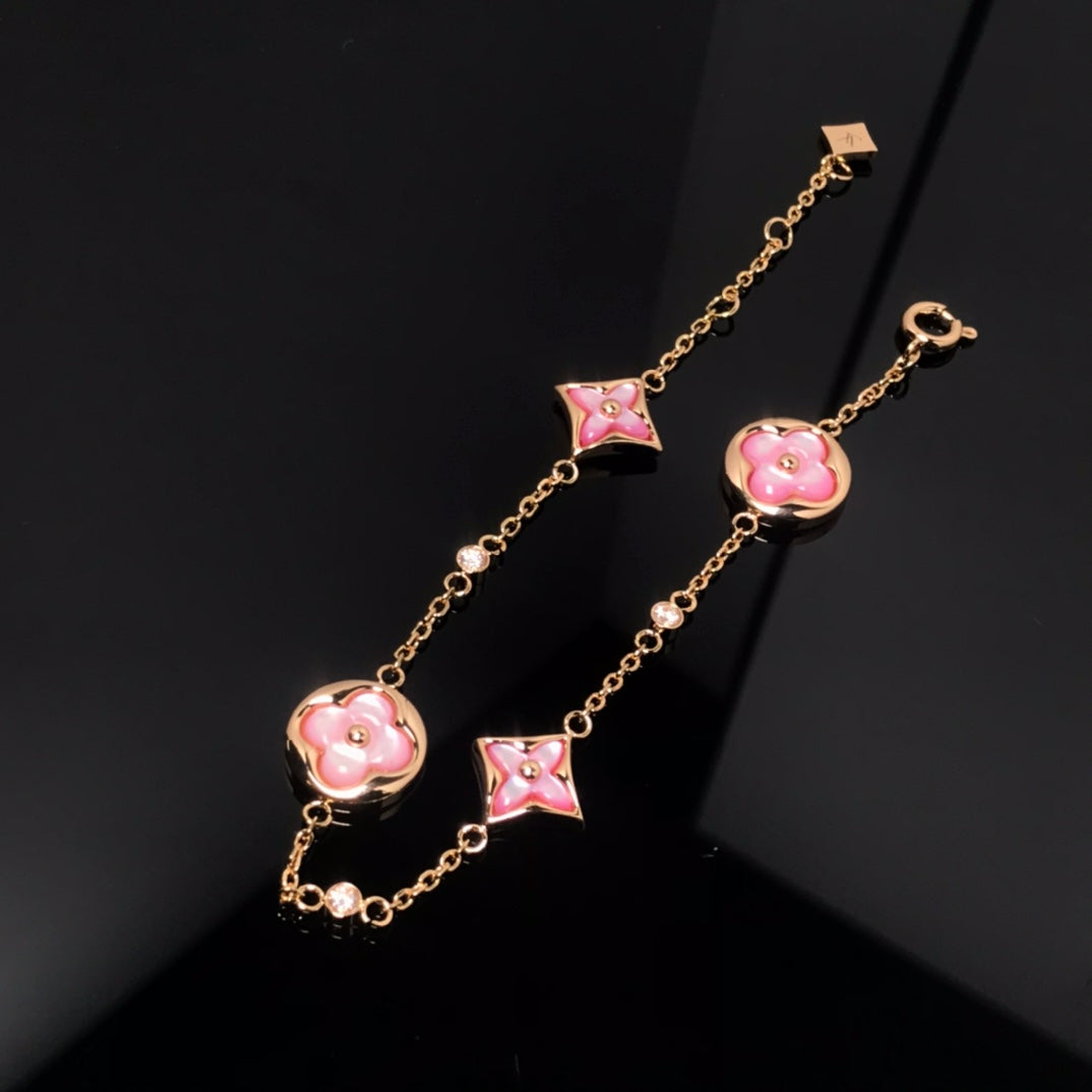 [CharmAmor]STAR AND SUN 4 MOTIF PINK MOP PINK GOLD BRACELET