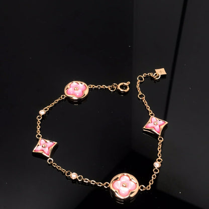 [CharmAmor]STAR AND SUN 4 MOTIF PINK MOP PINK GOLD BRACELET