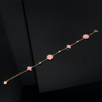 [CharmAmor]STAR AND SUN 4 MOTIF PINK MOP PINK GOLD BRACELET