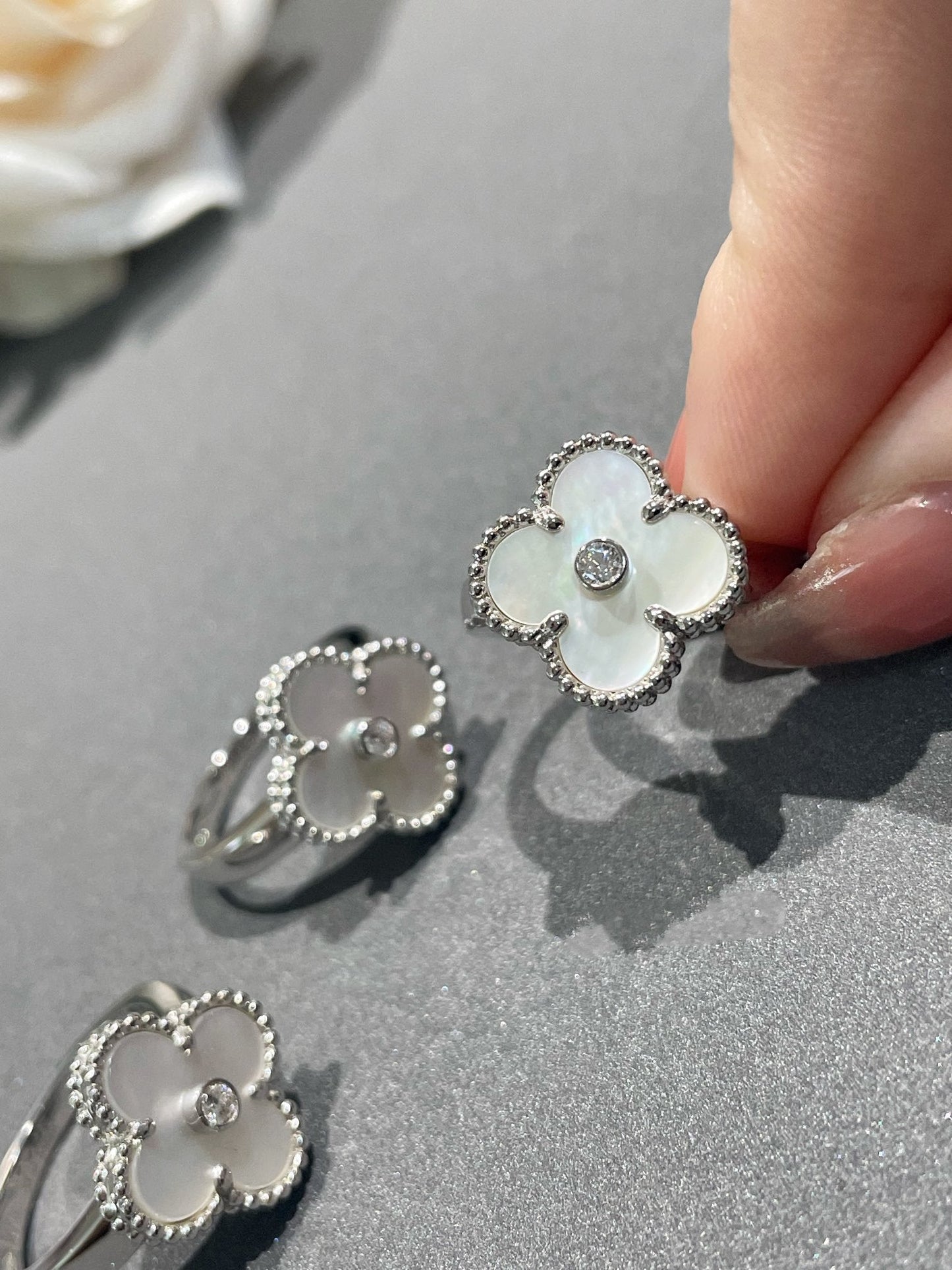 [CharmAmor]CLOVER SILVER MOP DIAMOND RING