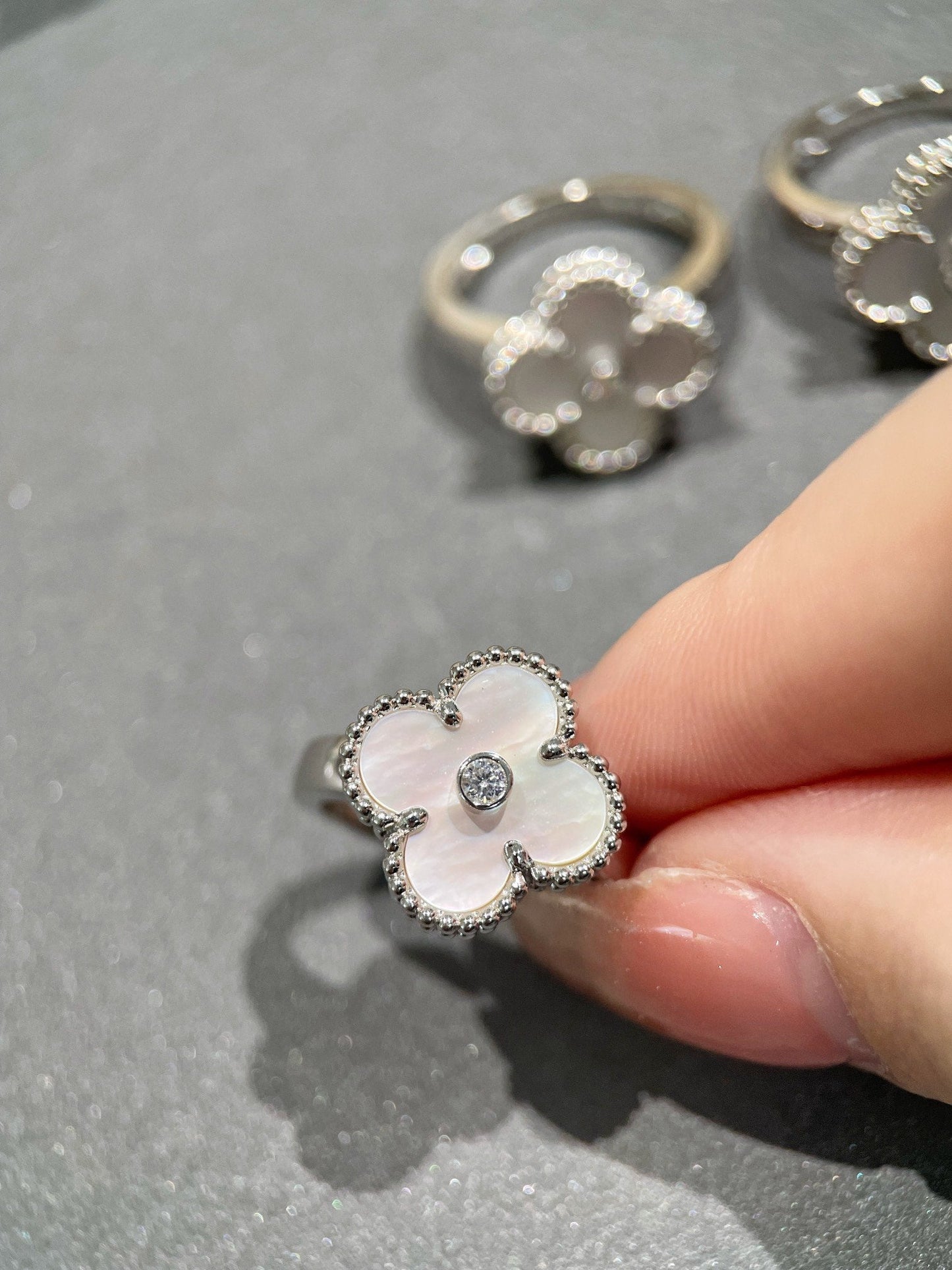[CharmAmor]CLOVER SILVER MOP DIAMOND RING