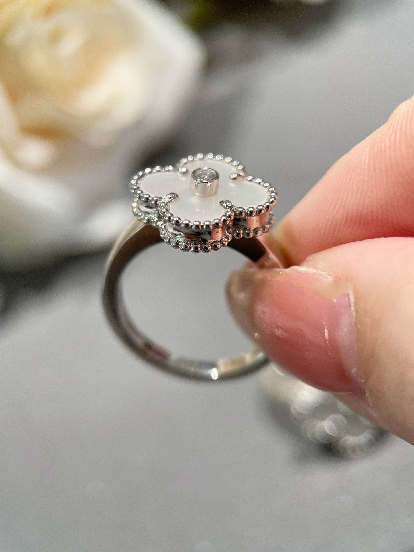 [CharmAmor]CLOVER SILVER MOP DIAMOND RING