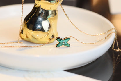 [CharmAmor]JEUX MALACHITE 1 DIAMOND PINK GOLD NECKLACE