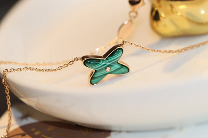 [CharmAmor]JEUX MALACHITE 1 DIAMOND PINK GOLD NECKLACE