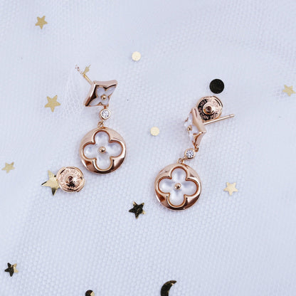 [CharmAmor]STAR AND SUN PINK GOLD MOP DROP EARRINGS