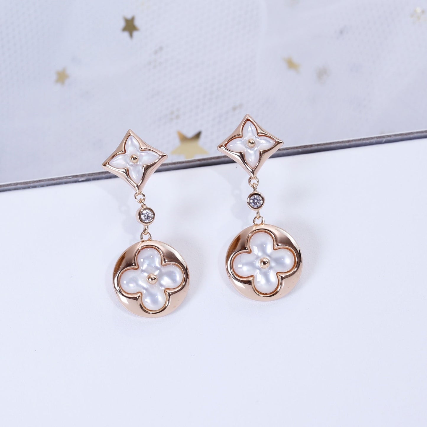 [CharmAmor]STAR AND SUN PINK GOLD MOP DROP EARRINGS