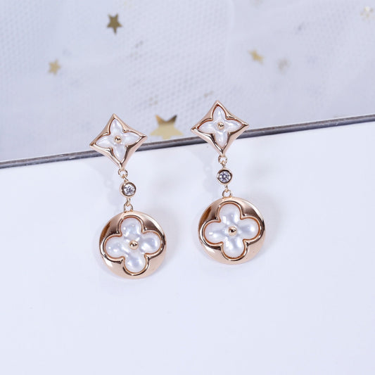 [CharmAmor]STAR AND SUN PINK GOLD MOP DROP EARRINGS