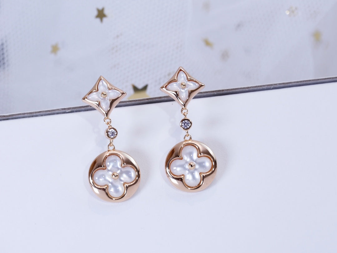 [CharmAmor]STAR AND SUN PINK GOLD MOP DROP EARRINGS