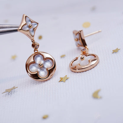 [CharmAmor]STAR AND SUN PINK GOLD MOP DROP EARRINGS