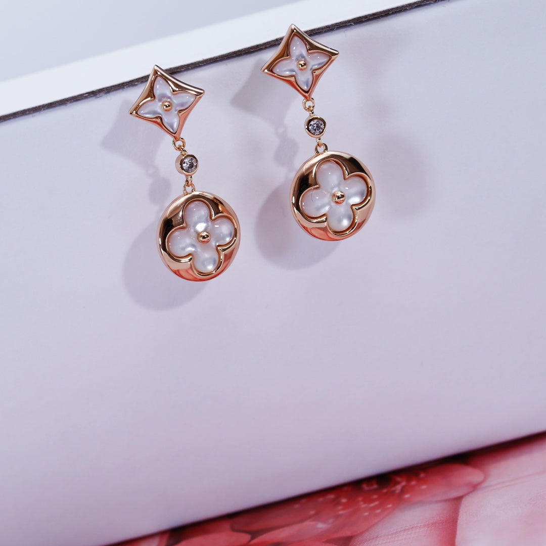 [CharmAmor]STAR AND SUN PINK GOLD MOP DROP EARRINGS