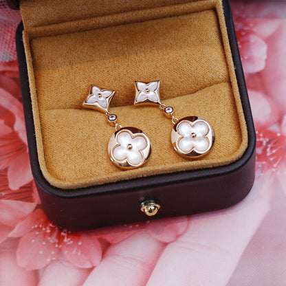 [CharmAmor]STAR AND SUN PINK GOLD MOP DROP EARRINGS