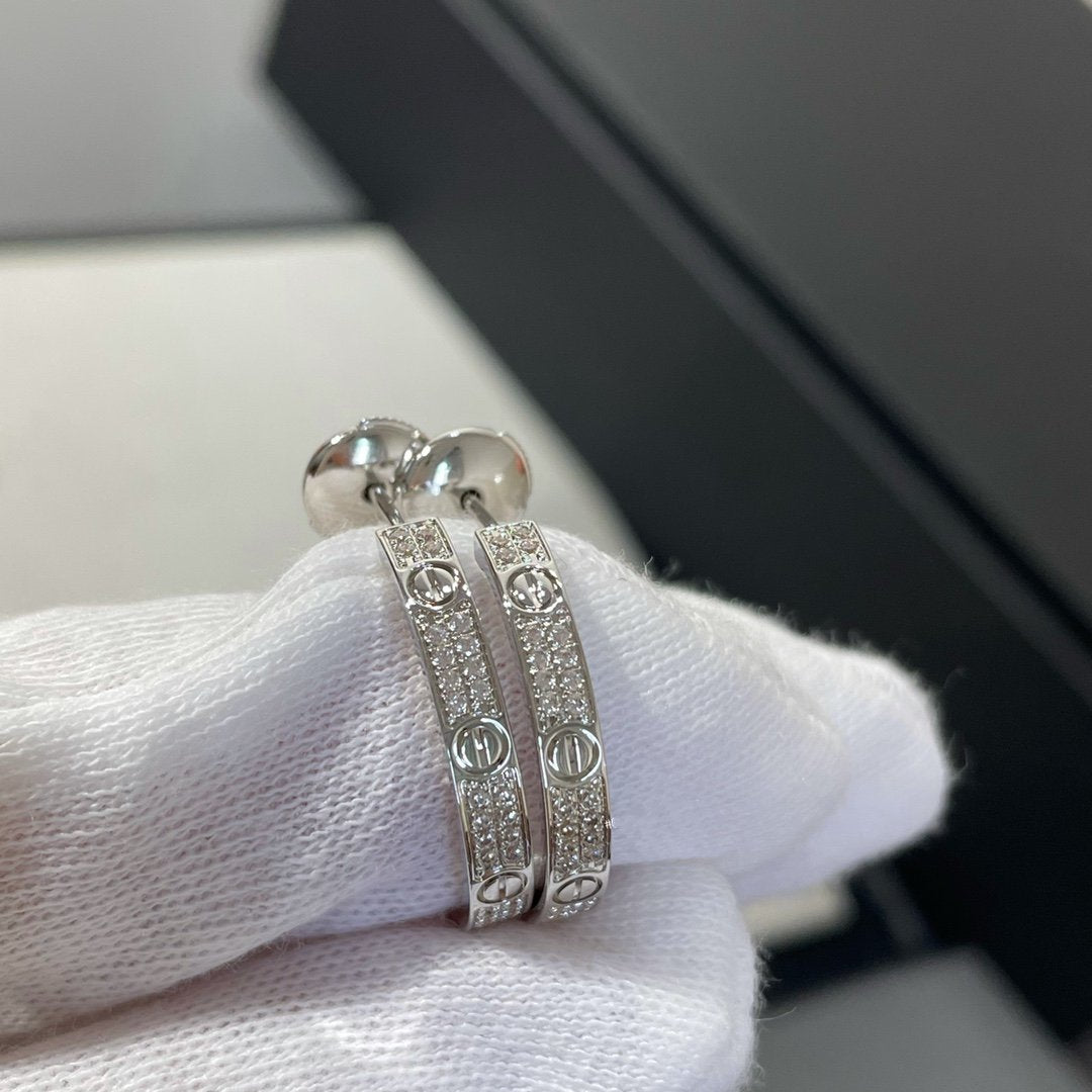 [CharmAmor]LOVE DIAMOND SILVER HOOP EARRINGS