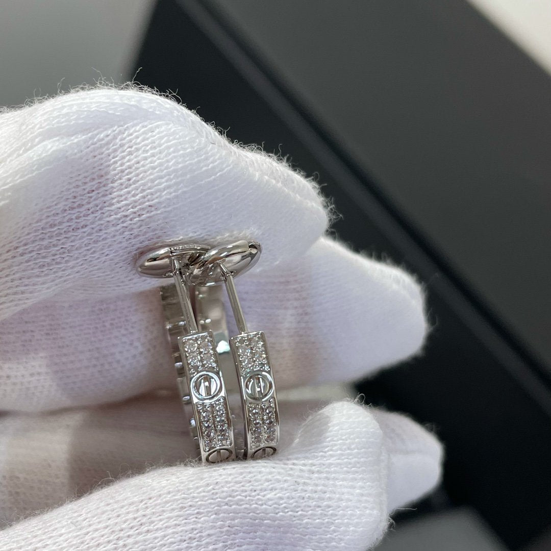 [CharmAmor]LOVE DIAMOND SILVER HOOP EARRINGS