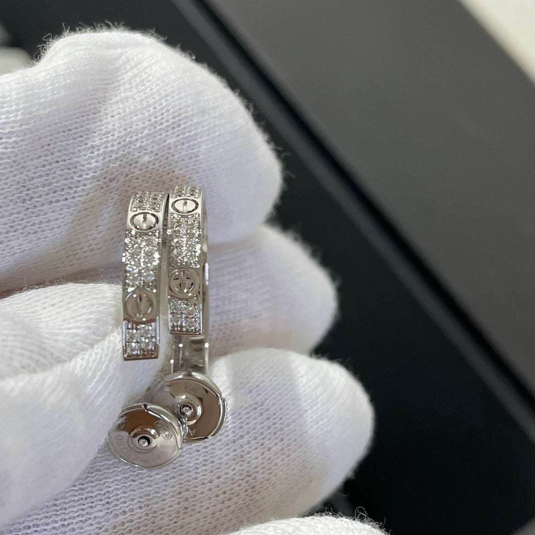 [CharmAmor]LOVE DIAMOND SILVER HOOP EARRINGS