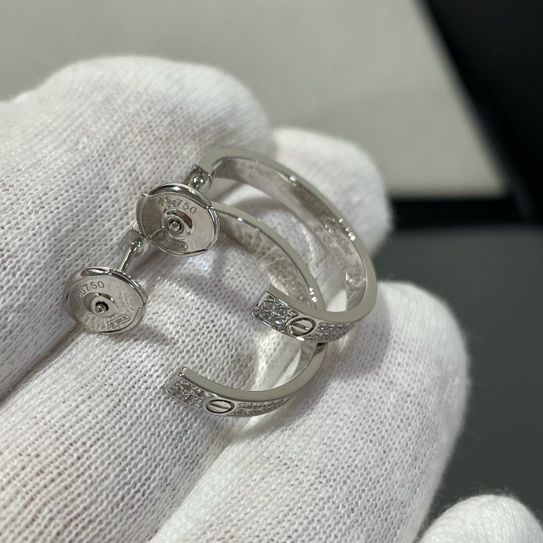[CharmAmor]LOVE DIAMOND SILVER HOOP EARRINGS