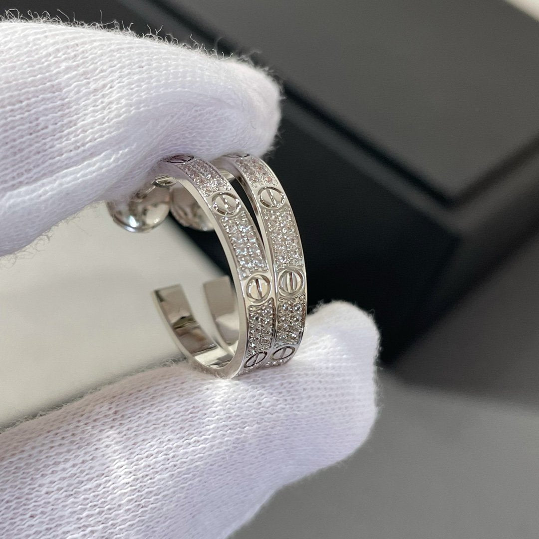 [CharmAmor]LOVE DIAMOND SILVER HOOP EARRINGS