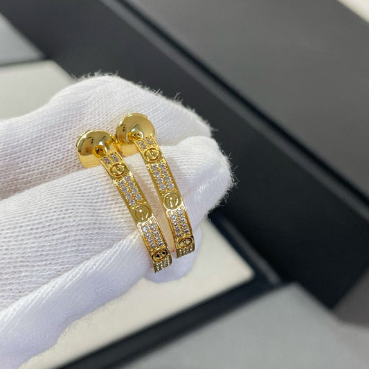 [CharmAmor]LOVE DIAMOND GOLD HOOP EARRINGS